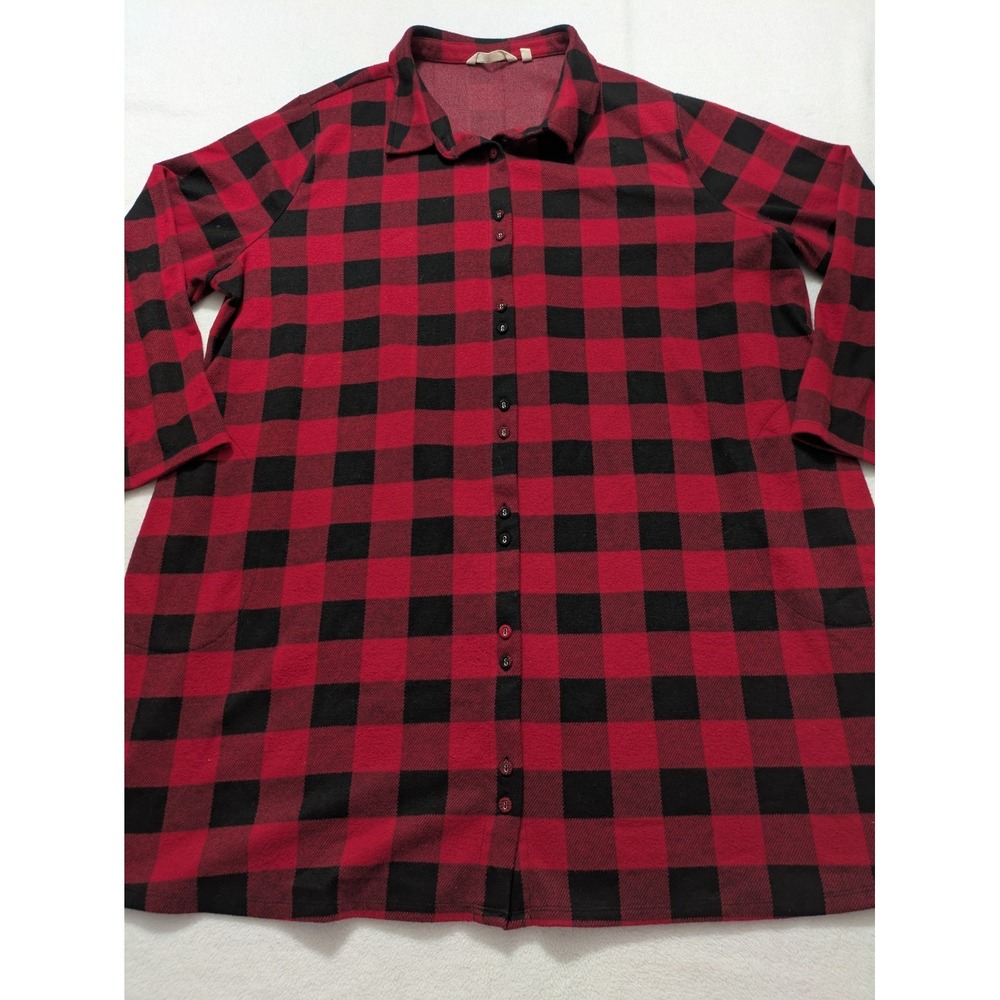 Soft‎ Surroundings Buffalo Plaid Tunic Top Size 3X Red Black Cabin Cozy